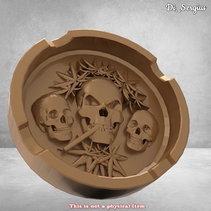 Scull Ashtray Ash-pot 3D STL Model Pano Relief for CNC Router Aspire Artcam Carving Instant Download Digital Product 3D Printer