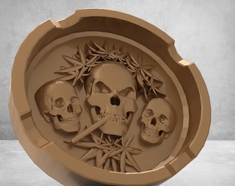 Scull Ashtray Ash-pot 3D STL Model Pano Relief for CNC Router Aspire Artcam Carving Instant Download Digital Product 3D Printer