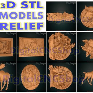 3D STL Model Animals Elk Wild Wildlife Panno Panel Relief for CNC Router Aspire Carving Engraver ArtCam 3D Printer Instant Download Digital