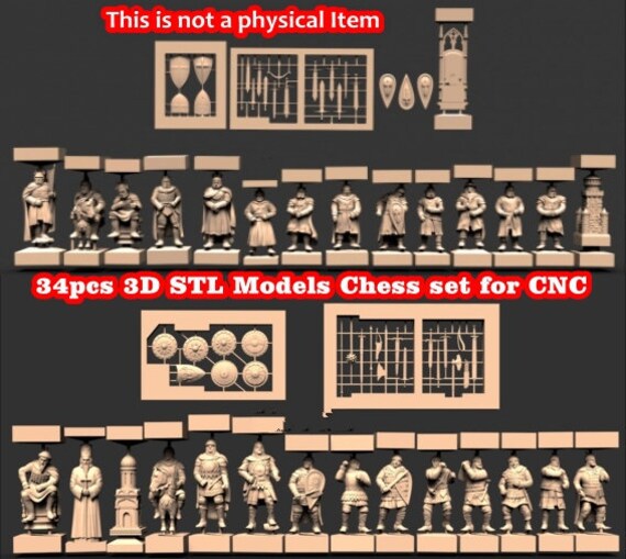 34pcs 3D STL Models Chess Set Rus & Swed Swedish Northern - Etsy.