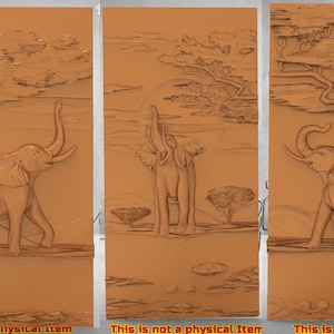 5 Stück 3D STL Modell Dekor Elefanten Afrika Tier Savannah Panno für CNC Fräser Aspire Artcam Carving Download Digitales Produkt 3D Drucker