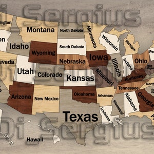 Projet de carte des États-Unis découpée au laser avec les États-Unis, art déco, découpé au laser, fichier glowforge, modèle Vector DXF I Digital Metal Usa cnc carte des États-Unis