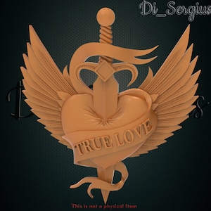 3D STL Modell Herz Messer Flügel True Love Pano Relief für CNC Router Aspire Artcam Carving Download Digital Product 3D Drucker