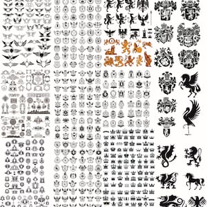 800 boucliers et rubans, armoiries, MEGA Set, Ai, SVG, CDR Shield Silhouette Pack, téléchargement numérique, bouclier, couronne, flèche, image vectorielle