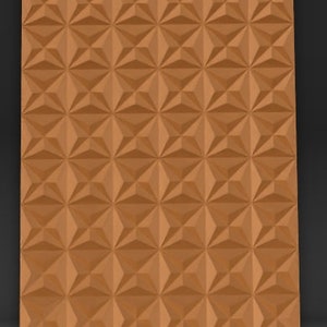 May include: A brown textured wall panel with a geometric pattern of overlapping triangles.