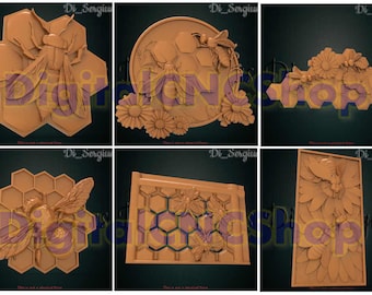 6 3D STL Model Bee wildlife Panno Panel Relief for CNC Router Aspire Carving Engraver ArtCam 3D Printer Instant Download Digital