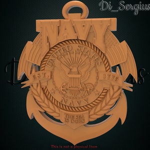 Modelo 3D stl Insignia militar de la Marina de EE. UU. Panel decorativo en relieve para enrutador CNC Aspire Artcam Impresora 3D Grabador Descarga de producto digital 3D