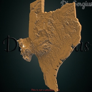 Modelo 3D STL Mapa topográfico do estado do Texas Arquivo de relevo de terreno Máquina de escultura em roteador CNC Arquivos CNC Aspire Impressora 3D VCarve de madeira Digital