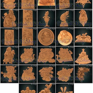28 pcs 3D STL Model, Santa, Snowman, New Year, Christmas, CNC Router Engraver, 3D printer Aspire, CNC files, Wood, Art Decor Relief, Digital
