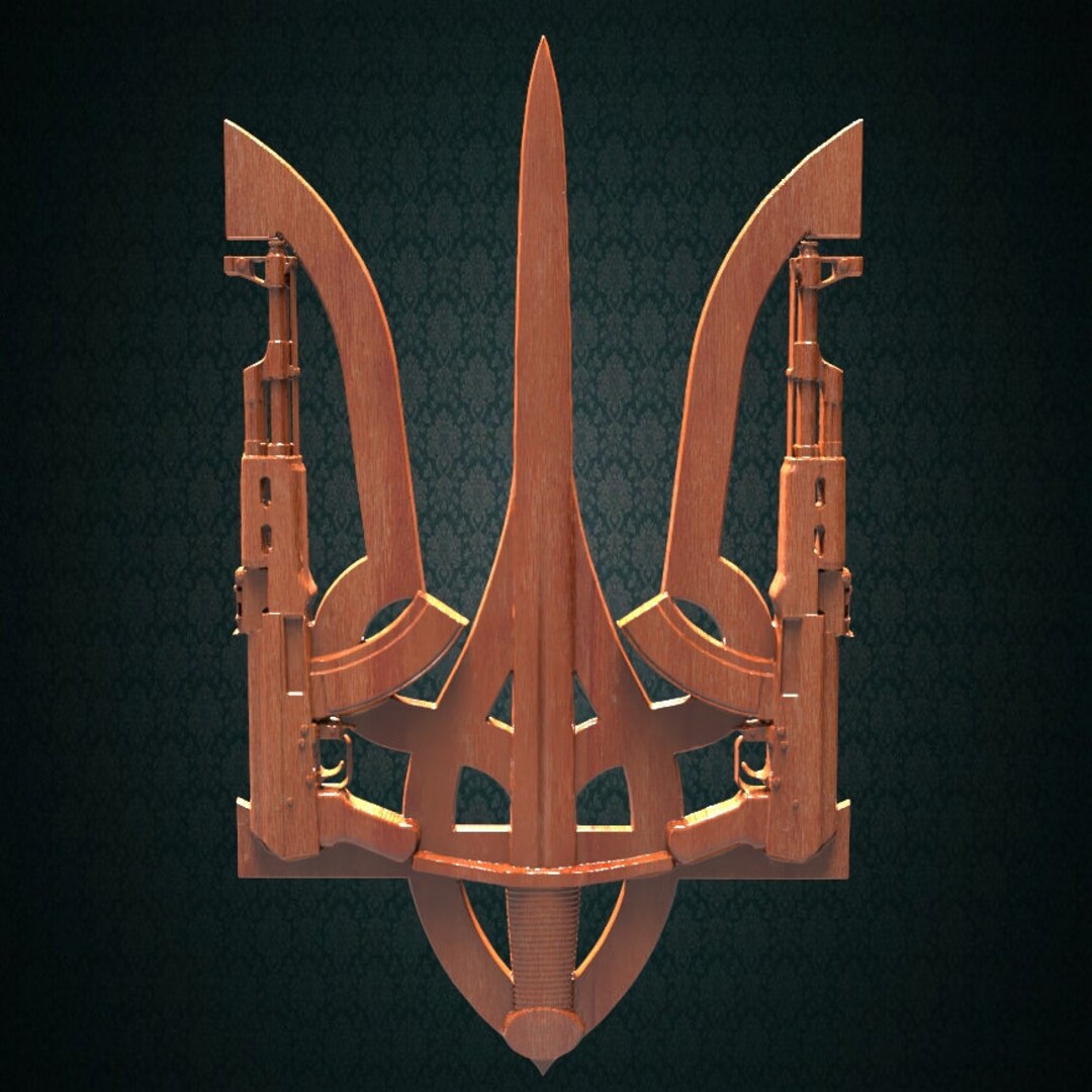 3D STL Model Ukraine Trident Sword Gun Ak for CNC Router Aspire Artcam ...