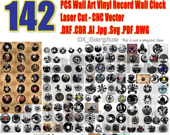 142pcs  Wall clock wall decor cutting Hands Wall, Art, Vinyl, Record, Wall Clock, Laser Cut cnc, Vector, DXF, CDR, AI, Jpg, Svg, Digital,