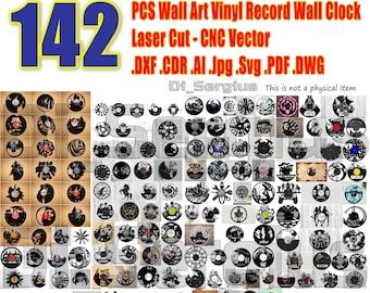 142pcs  digital files Wall clock wall decor cutting Hands Wall, Art, Vinyl, Record, Wall Clock, Laser Cut cnc, Vector, DXF, CDR, AI, svg