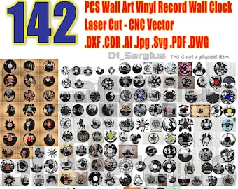 142pcs  Wall clock wall decor cutting Hands Wall, Art, Vinyl, Record, Wall Clock, Laser Cut cnc, Vector, DXF, CDR, AI, Jpg, Svg, Digital,