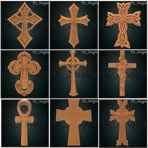 9 3D STL Model Krzyż Celtycki Relief Religijny, do CNC Router Aspire Artcam Rzeźba Natychmiastowy Produkt Cyfrowy Drukarka 3D Grawer Drewno, Sztuka,