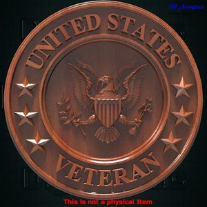 3D STL Model United States, Veteran, USA, American, Badge for CNC Router Engraver, Carving Machine, Relief, Artcam, Aspire, VCarve, Cutt3D