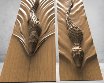 2 3D STL model, Swimming Crocodile, Alligator, Wave, Panel, Table, Decor, Relief, CNC router milling Art Pattern Aspire Vcarve 3D Printer