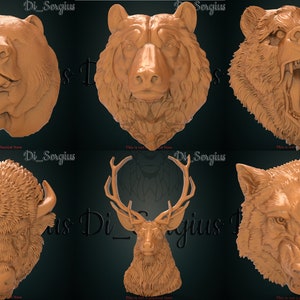 Animals Bear Bison 3D STL Model Panno Relief for CNC Router Aspire Carving Engraver ArtCam 3D Printer Design Instant Download Digital Model