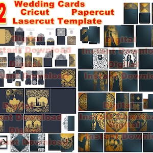 42 Gate-fold Wedding Card Invitation Lasercut Template SVG DXF CDR cutting file, Silhouette Cameo,Digital Instant Download papercut