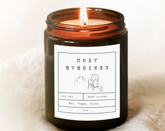 Cozy Evenings Soy Candle, Natural Soy Wax, Aromatherapy Candles, Vegan Candle, Wax Melts, Wooden Wick, Gift For Her, Gift for Him