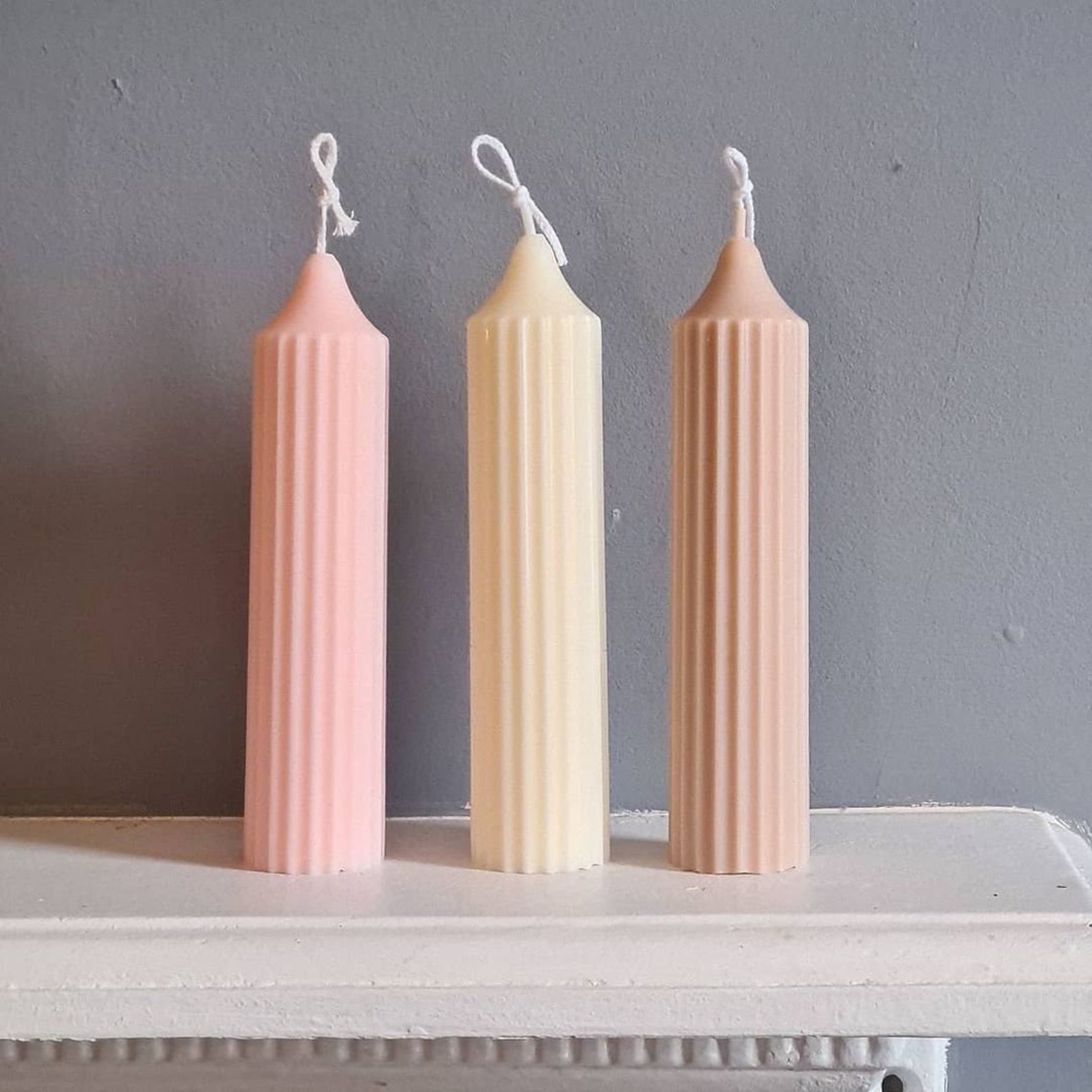 Ribbed Pillar Pencil Candle / Soy Wax Candle / Medium Ribbed / Etsy