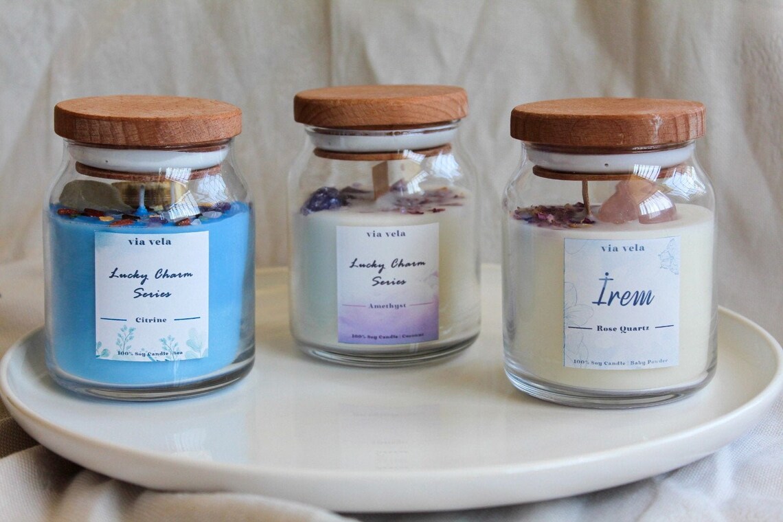 Lucky Charms Candle Jar / Soy Wax / Crystal infused / Etsy