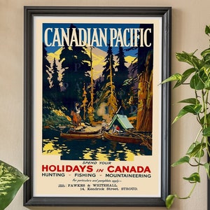 1926 Canadian Pacific Vintage Travel Poster Print Spend Your Holidays In Canada Print Ad. Camping Lovers Gifts. Canadian Rockies Travel Art