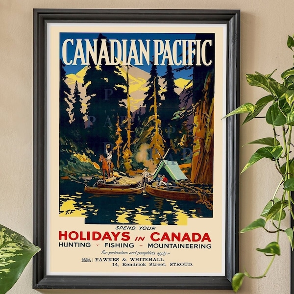 Canada Travel Print, Camping Gift, Fishing Poster, Vintage Travel Poster, Nature Lover, Forest Poster, National Parks Poster, Camping Poster