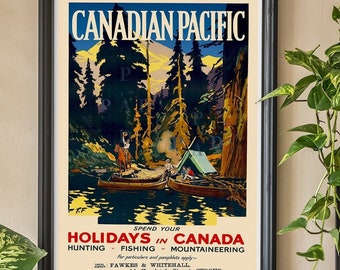 Impression de voyage au Canada, cadeau de camping, affiche de pêche, affiche de voyage vintage, amoureux de la nature, affiche de forêt, affiche de parcs nationaux, affiche de camping