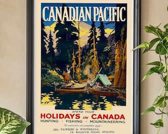 カナダ旅行プリント、キャンプギフト、釣りポスター、ビンテージ旅行ポスター、自然愛好家、森林ポスター、国立公園ポスター、キャンプポスター