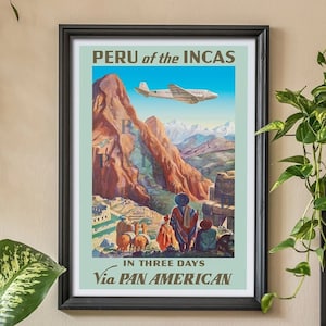 Pan American Airways Vintage Reiseplakat. Peru Der Inkas Reisen. Airline Wall Art Poster. Retro Pan Am Plakat. Machu Picchu Cusco Kunst.