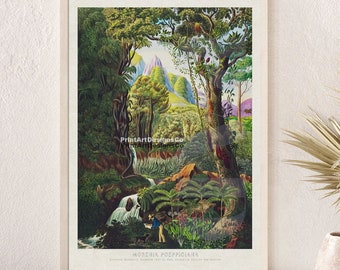 Póster de exuberante selva tropical: impresión vintage de estilo viajero, arte mural botánico verde, decoración del hogar con paisaje de selva tropical, paisaje exótico