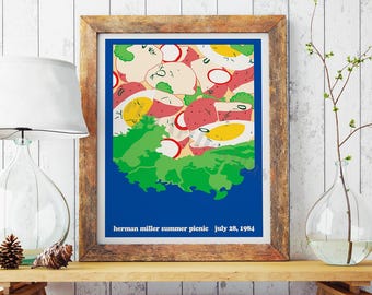 Herman Miller Pop Art Poster – Colorful Mid-Century Potato Salad Art – 1984 Summer Picnic Exhibition Wall Art – Retro Kitchen, Food Poster.