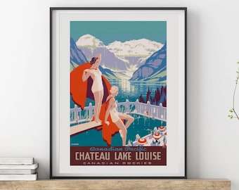 Cartel turístico antiguo de Banff – Cartel turístico de las Montañas Rocosas canadienses de Canadian Pacific Railway
