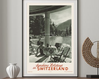 Switzerland Vintage Travel Poster. Swimming Pool Art Switzerland Vintage Photo Poster Print. Switzerland Wall Art. Suisse Vintage Travel Ad