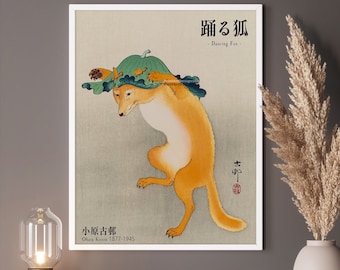 Japanese Art Print. Ohara Koson Dancing Fox Vintage Poster. Vintage Animal Print.