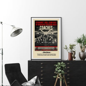 Anuncio de viaje en tren retro de 1910-1959: Vagones aerodinámicos del ferrocarril New Haven & Hartford / Arte vintage de mediados de siglo. Póster vintage nostálgico.