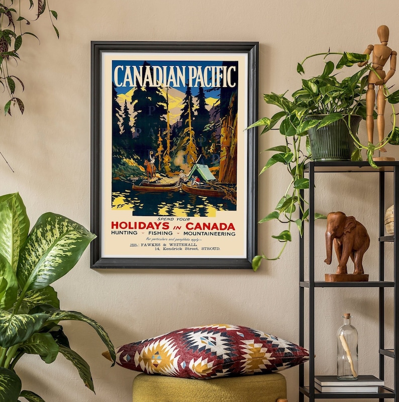 Canada Travel Print, Camping Gift, Fishing Poster, Vintage Travel Poster, Nature Lover, Forest Poster, National Parks Poster, Camping Poster image 1