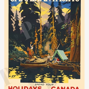 Canada Travel Print, Camping Gift, Fishing Poster, Vintage Travel Poster, Nature Lover, Forest Poster, National Parks Poster, Camping Poster image 6