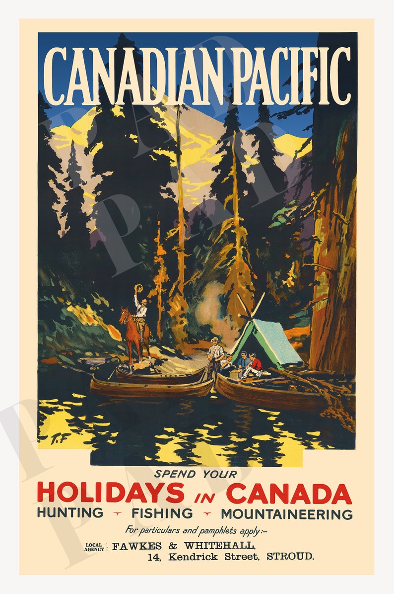 Canada Travel Print, Camping Gift, Fishing Poster, Vintage Travel Poster, Nature Lover, Forest Poster, National Parks Poster, Camping Poster image 6