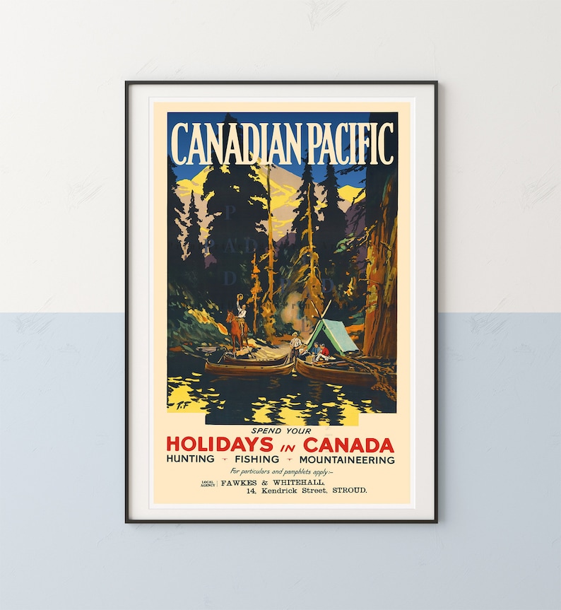 Canada Travel Print, Camping Gift, Fishing Poster, Vintage Travel Poster, Nature Lover, Forest Poster, National Parks Poster, Camping Poster image 2