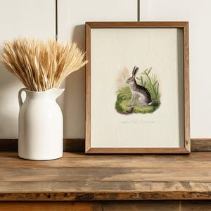 Vintage Rabbit Art Print – Woodland Bunny Illustration, Rustic Farmhouse Wall Decor, Nature Animal Art for Spring. Perfect for Easter Decor.