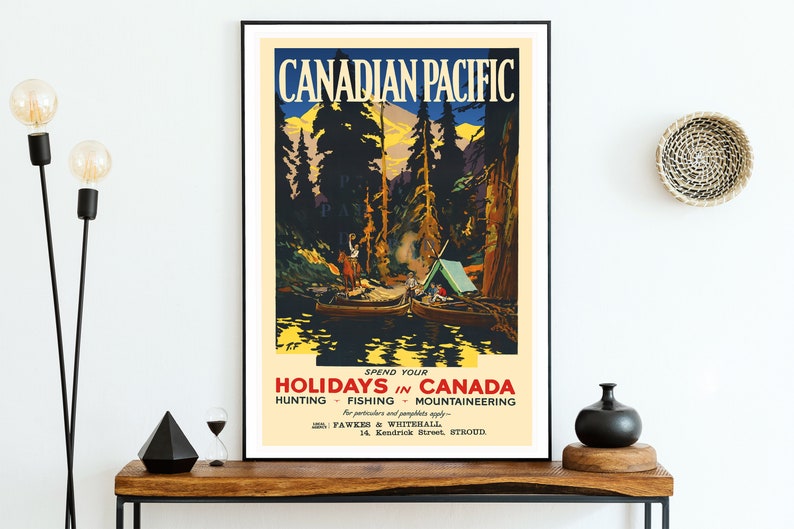 Canada Travel Print, Camping Gift, Fishing Poster, Vintage Travel Poster, Nature Lover, Forest Poster, National Parks Poster, Camping Poster image 4