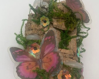 Red Butterfly Fantasy | Jumping Spider | Decorations |  Natural Materials | OOAK | Spider Love | cork bark| terrarium | Art | fairycore