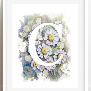 Acuarela Flor Letra arte de pared para niña Guardería, Monograma Carta Regalo ~ Letra de flor impresión de arte ~ Regalo Baby Shower