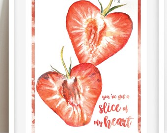Strawberry Slices Hearts Watercolor Wall Art Prints "You've got a slice of my heart" Strawberry Valentine ~ Berry Nursery ~ Girls Room
