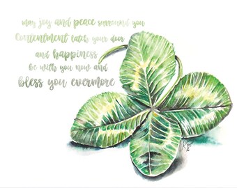 Irish Blessing 4 leaf clover watercolor Irish prayer wall art St Patrick's day gift Irish wedding gift baptism present