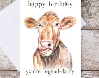 Funny Printable Cow Birthday Card Digital Download 5x7 inch A7 Watercolor Birthday Card Legendary Silly Cow printable card Cow Birthday Card