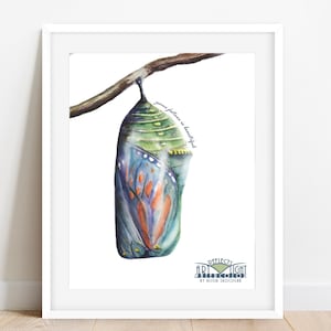 Chrysalis with Monarch Butterfly Metamorphosis  &quot;Your future is beautiful&quot; Minimalist Watercolor Art Print, Butterfly Nursery print,