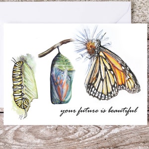 Monarch Butterfly printable watercolor greeting card~5x7 inch digital download chrysalis, caterpillar, monarch