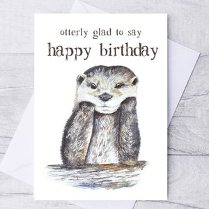 Cartão de aniversário de lontra Download digital engraçado cartão de aniversário em aquarela A7 de 5 x 7 polegadas Cartão de aniversário de lontra fofo para impressão para crianças, cartão de trocadilho de lontra
